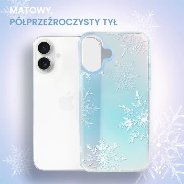 Etui do iPhone 16 Christmas, płatki śniegu, zmieniające kolor (2) Etui na iPhone z wzorem śnieżynki.