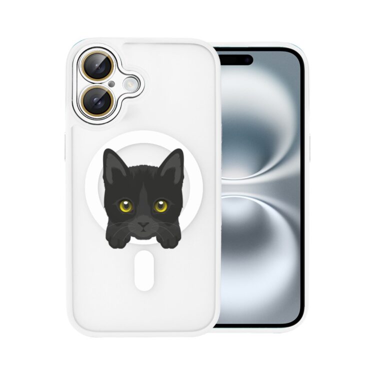 Smartfon z etui z kotem.