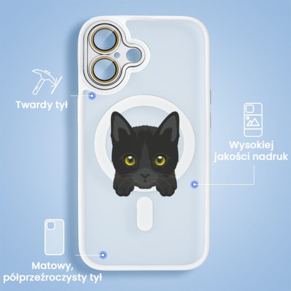 Etui na telefon z kotem, wysoka jakość, półprzezroczyste.