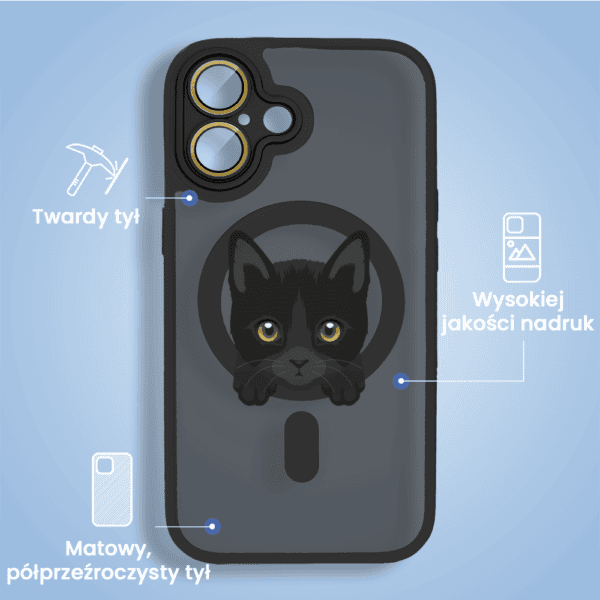 Etui na telefon z kotem, matowe, trwałe.