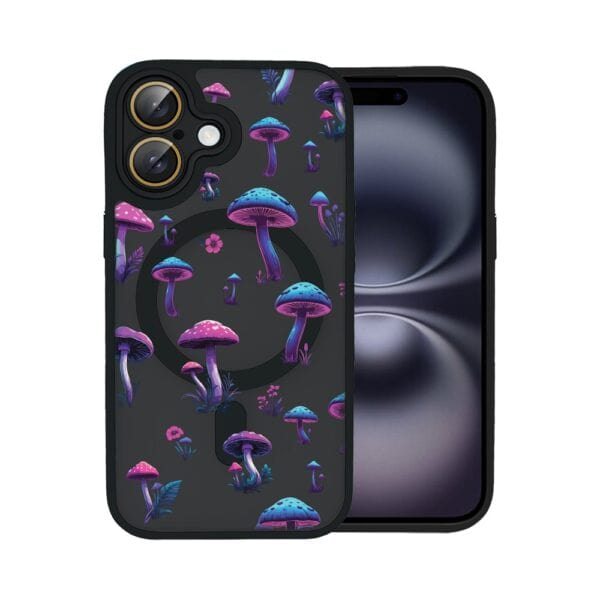 Smartfon z etui w kształcie grzybów.