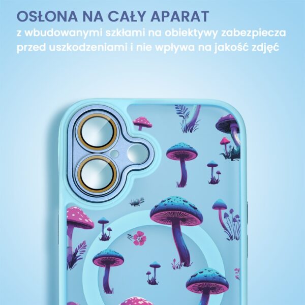 Etui na telefon z grzybami i ochroną obiektywu.