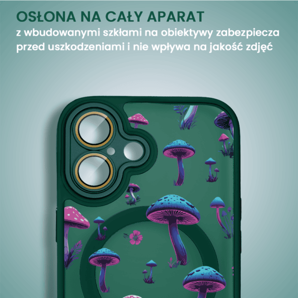 Etui na smartfona z motywem grzybów.