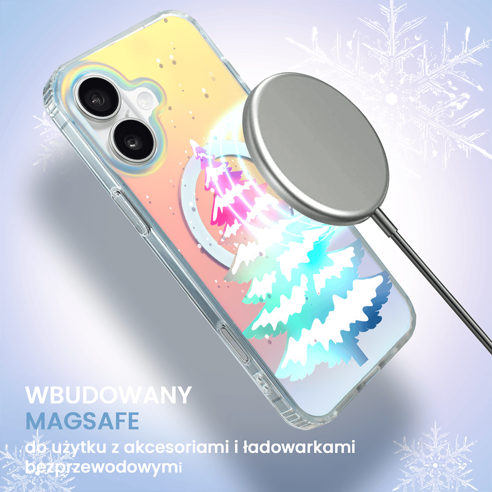 Etui do iPhone 16 MagSafe Christmas, choinkowa aurora, zmieniające kolor (3) Etui na telefon z MagSafe i wzorem świątecznym.