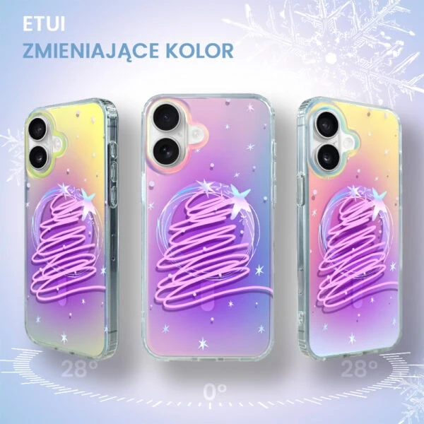 Etui do iPhone 16 MagSafe Christmas, neonowa choinka, zmieniające kolor (4) Kolorowe etui na telefon z efektem termicznym.