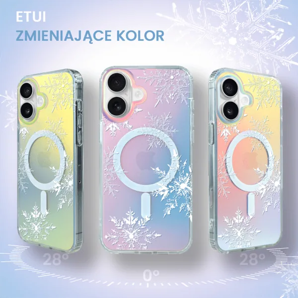 Etui do iPhone 16 MagSafe Christmas, płatki śniegu, zmieniające kolor (5) Kolorowe etui na telefon z efektem termicznym.
