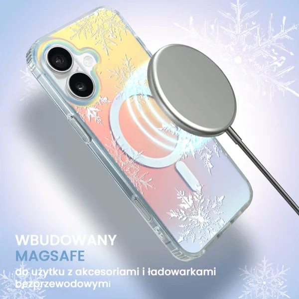 Etui do iPhone 16 MagSafe Christmas, płatki śniegu, zmieniające kolor (7) Pokrowiec na telefon z MagSafe i efektem świecenia.