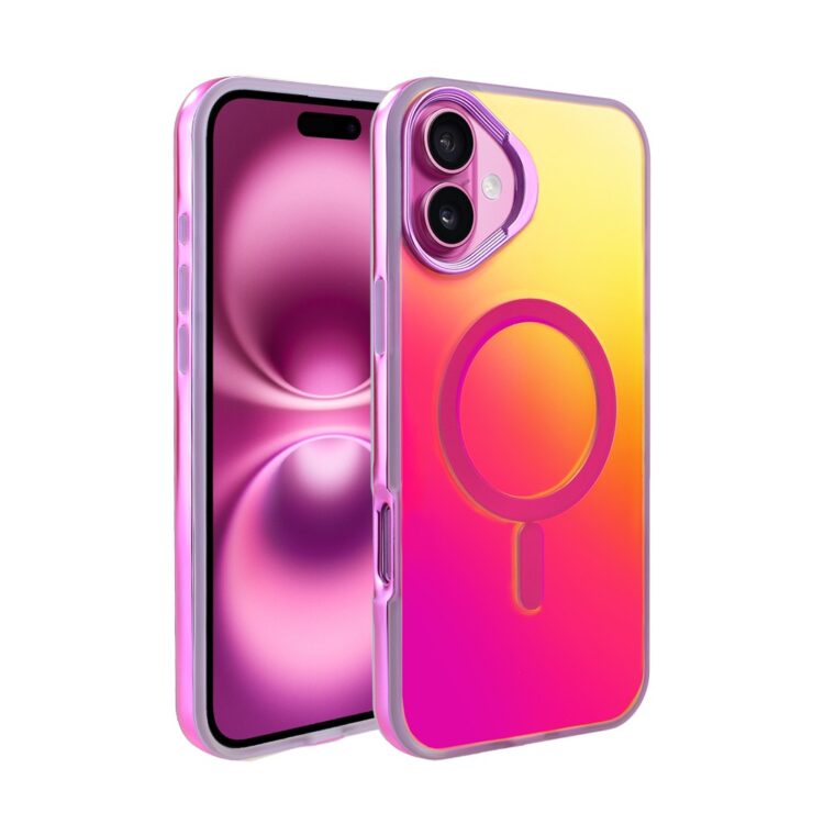 iPhone w różowo-żółtym gradientowym etui.