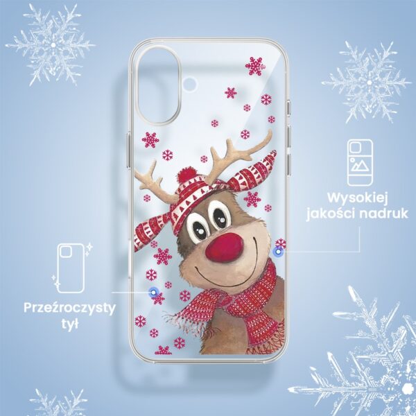 Etui na telefon z reniferem, świąteczny motyw.