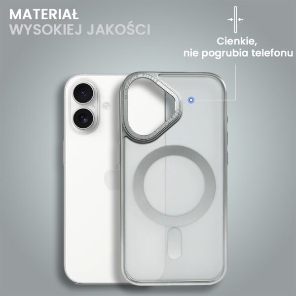 Etui na iPhone z przezroczystego materiału i magnesem.