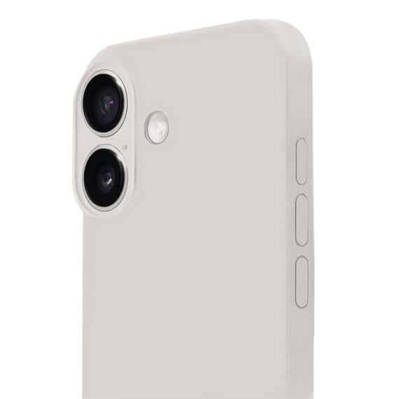 Etui do iPhone 16 Plus silikonowe z mikrofibrą soft touch z osłoną na aparat, kremowe - nowe (1)