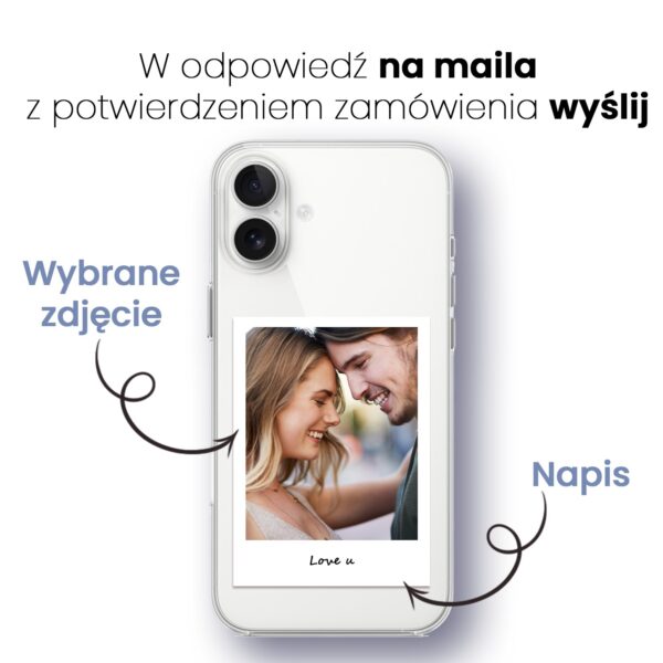 Smartfon z personalizowaną nakładką i fotograficzną dedykacją.