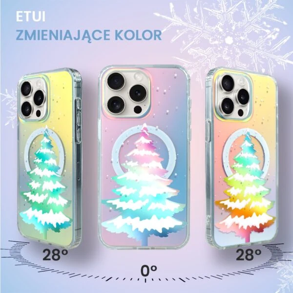 Etui do iPhone 16 Pro Max MagSafe Christmas, choinkowa aurora, zmieniające kolor (6) Kolorowe etui na telefon, choinka, termochromatyczne zmiany.