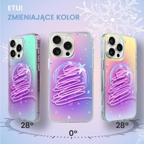 Etui do iPhone 16 Pro Max MagSafe Christmas, neonowa choinka, zmieniające kolor (4) Etui na telefon zmieniające kolor przy różnych temperaturach.