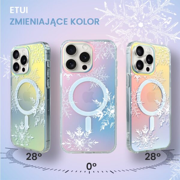 Etui do iPhone 16 Pro Max MagSafe Christmas, płatki śniegu, zmieniające kolor (6) Etui zmieniające kolor przy temperaturze.