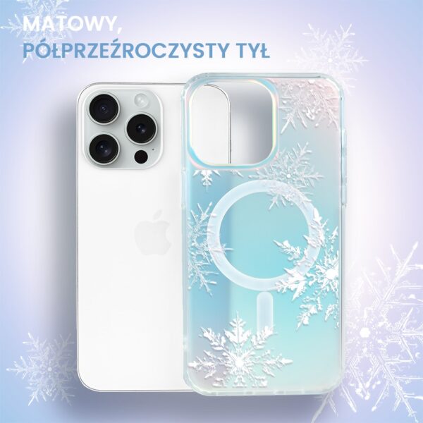 Etui do iPhone 16 Pro Max MagSafe Christmas, płatki śniegu, zmieniające kolor (7) Etui na iPhone z wzorem płatków śniegu.