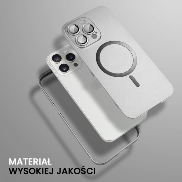 Nowoczesny smartfon z potrójnym aparatem i ładowarką magnetyczną.