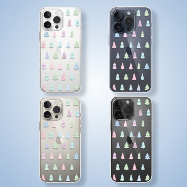 Etui na smartfony z kolorowymi choinkami.