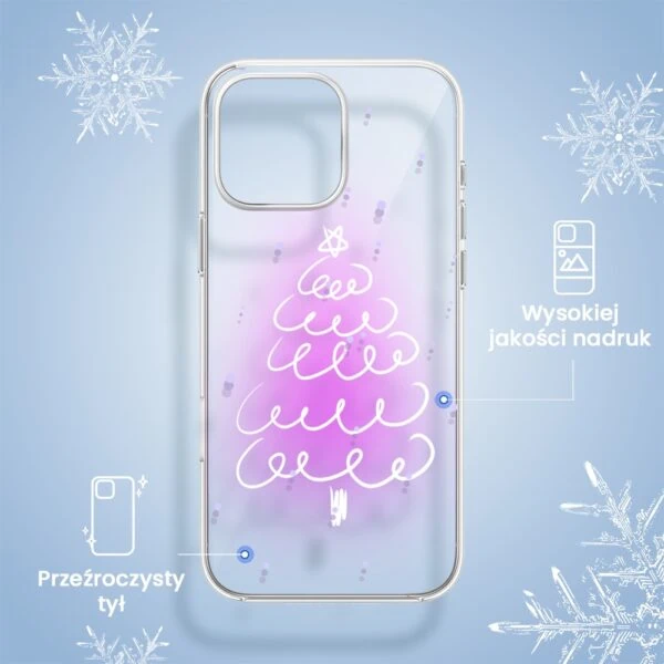 Etui na telefon z wzorem choinki, przezroczyste.