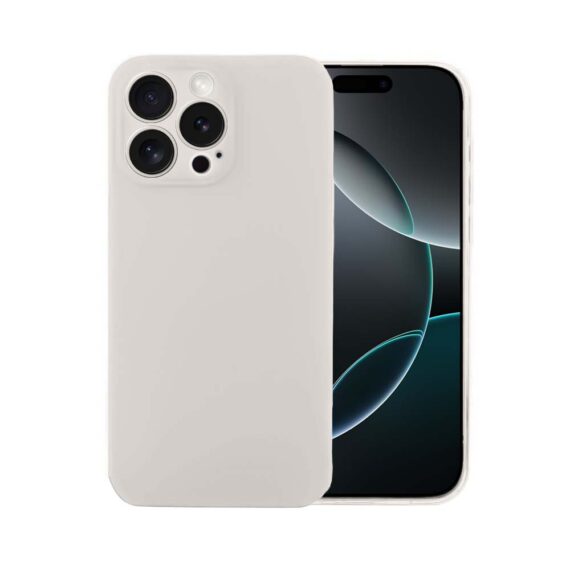 Etui do iPhone 16 Pro Max silikonowe z mikrofibrą soft touch z osłoną na aparat, kremowe - nowe (1)