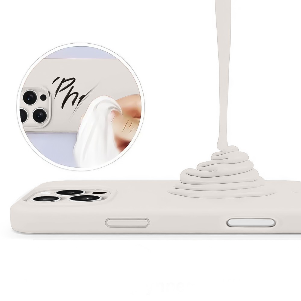 Etui do iPhone 16 Pro Max silikonowe z mikrofibrą soft touch z osłoną na aparat, kremowe - nowe (3)