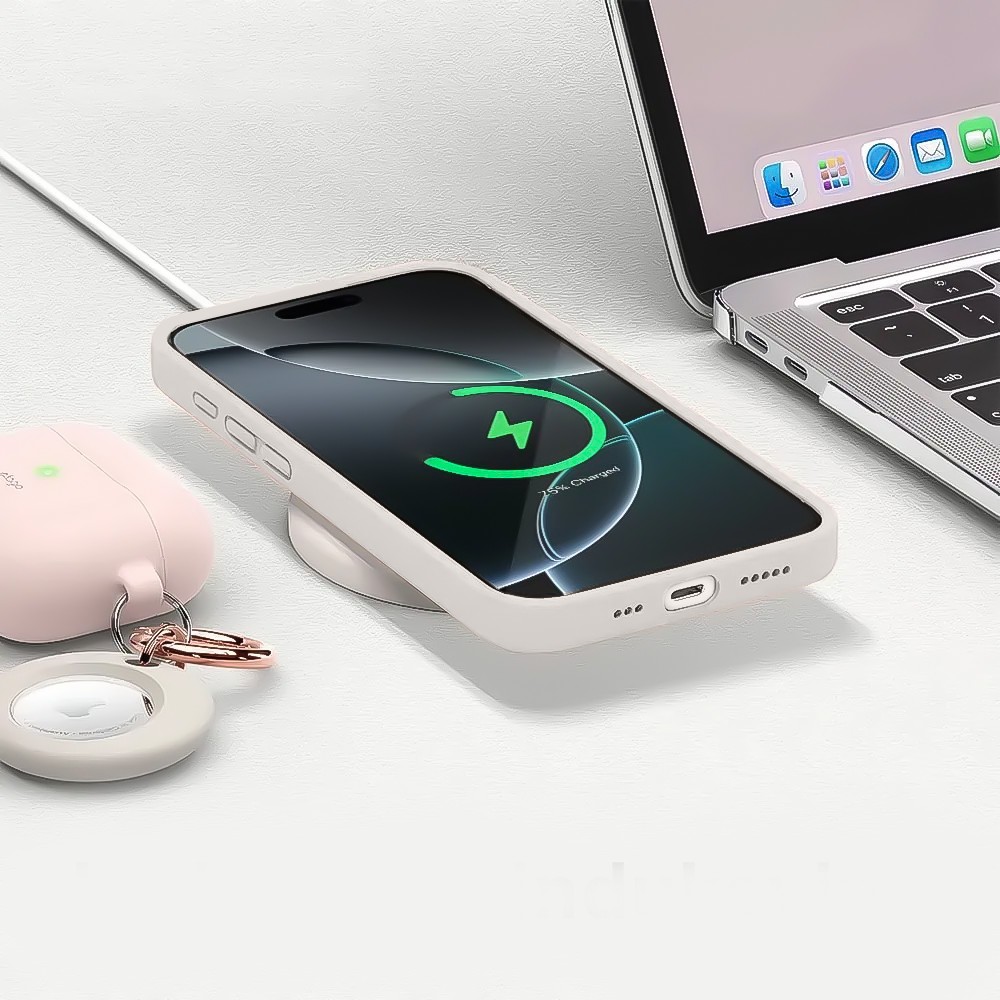 Etui do iPhone 16 Pro Max silikonowe z mikrofibrą soft touch z osłoną na aparat, kremowe - nowe (5)