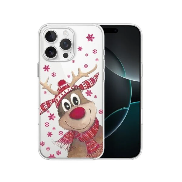 Etui do iPhone 16 Pro Merry Christmas świąteczny nadruk, renifer (2) Etui na telefon z reniferem świątecznym.