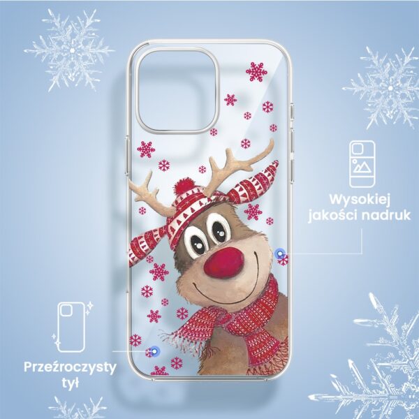 Etui do iPhone 16 Pro Merry Christmas świąteczny nadruk, renifer (3) Etui na telefon z reniferem świątecznym.