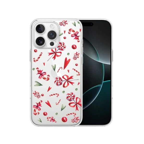 Etui do iPhone 16 Pro, cukierki świąteczne (2) iPhone z świątecznym etui, cukierki.