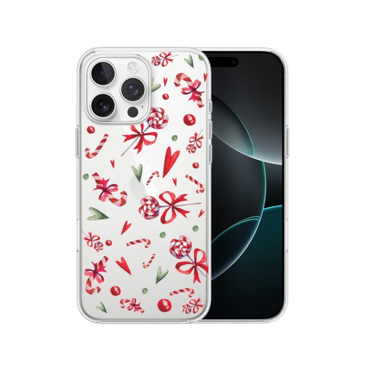 Etui do iPhone 16 Pro, cukierki świąteczne (2) iPhone z świątecznym etui, cukierki.