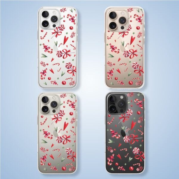 Etui do iPhone 16 Pro, cukierki świąteczne (4) Etui na telefon z kwiatowym wzorem.