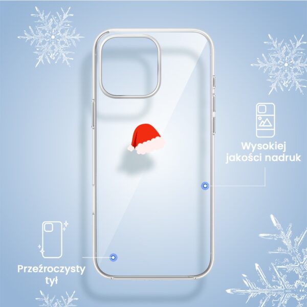 Etui do iPhone 16 Pro, czapka Mikołaja (2) Pokrowiec na telefon z motywem świątecznym.