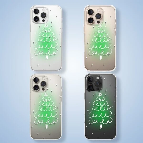 Cztery etui na iPhone z choinką.