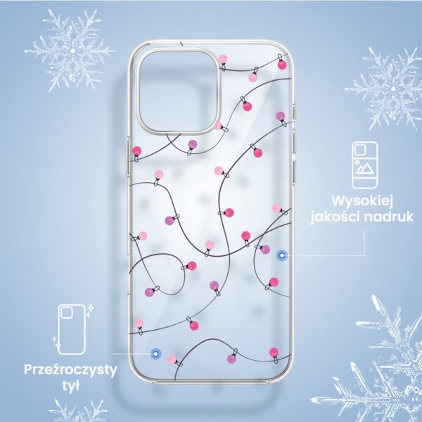 Etui na telefon z różowymi światełkami.