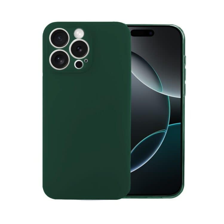 Zielone etui i smartfon z potrójnym aparatem.
