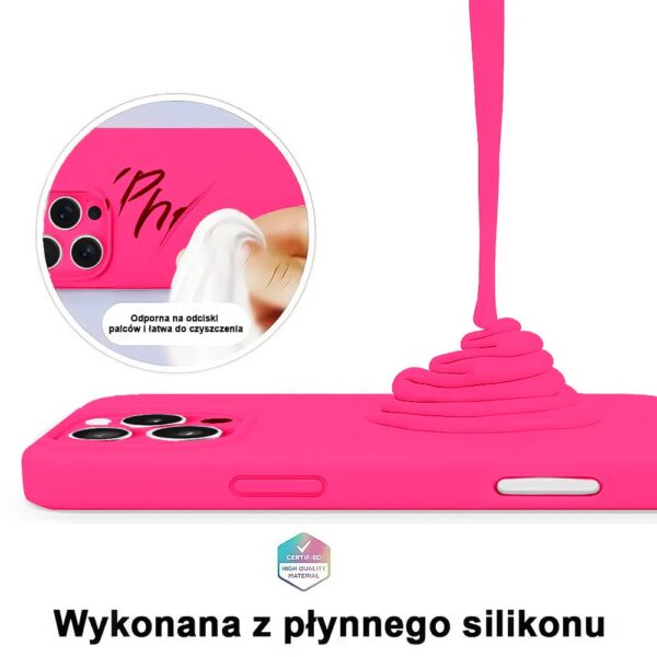 Różowe etui na telefon z płynnego silikonu.