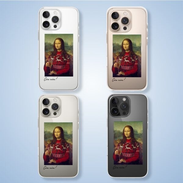 Etui na telefon z Mona Lisą w swetrze.