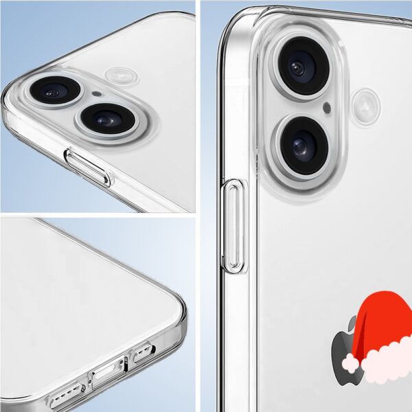 Etui do iPhone 16, czapka Mikołaja (7) Etui na smartfon, przezroczyste, ochronne, z aparatem.