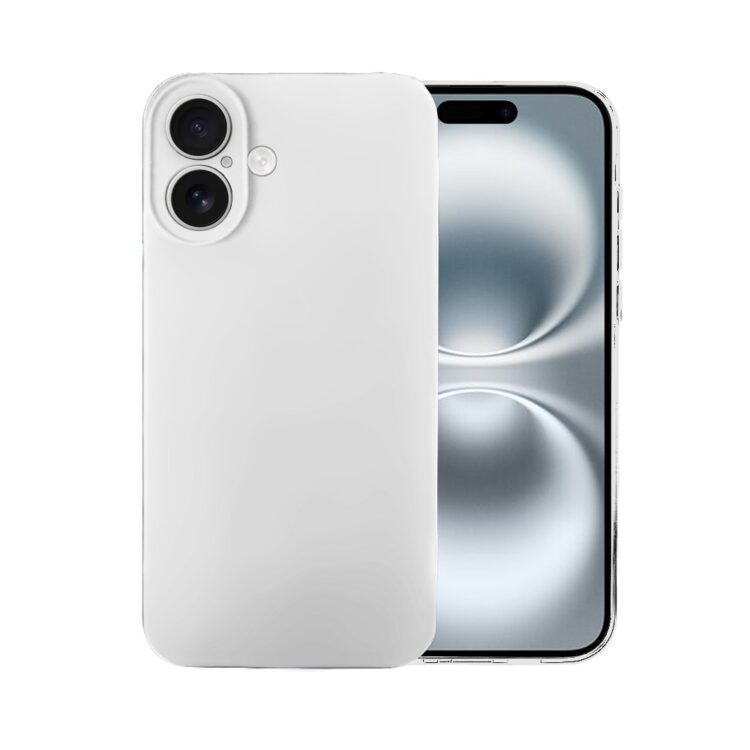 Biały smartphone z podwójnym aparatem.