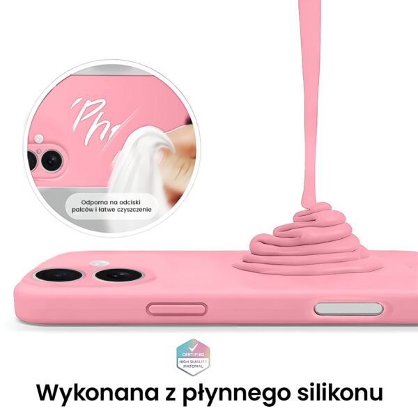 Różowe etui na telefon z płynnego silikonu.