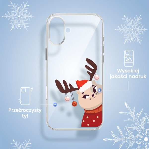 Etui na telefon z reniferem w świątecznej czapce.