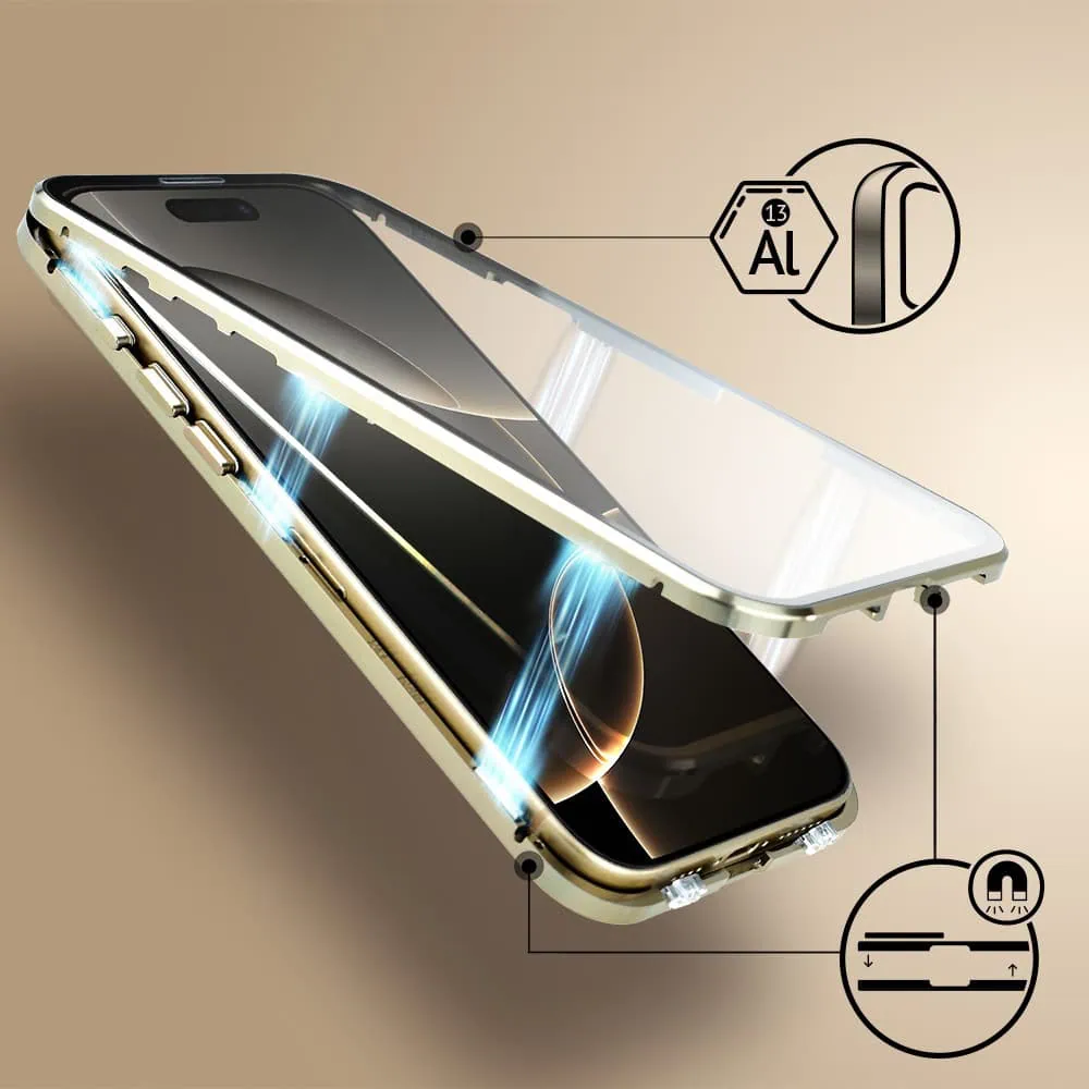Obudowa-do-iPhone-16-Pro-podwojna-szyba-i-aluminium-360°-przod-tyl-magnetyczna-matowy-tyl-z-MagSafe-i-oslona-aparatu-tytan-pustynny-pop-5 Magnetyczna obudowa telefonu, metalowa ramka, szybki montaż.