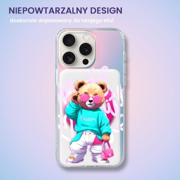 Etui na telefon z modnym misiem w okularach.