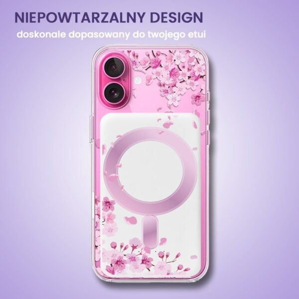 Różowe etui na telefon z kwiatowym wzorem.