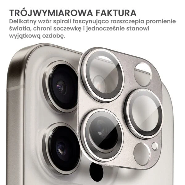 Aparat smartfona z potrójnym obiektywem i wzorem spiralnym.