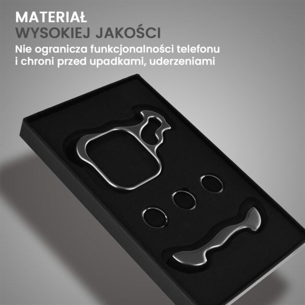 Czarna, elegancka obudowa telefonu w opakowaniu.