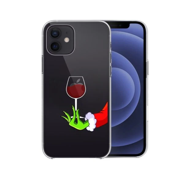 Smartfon z przezroczystym etui i winem.