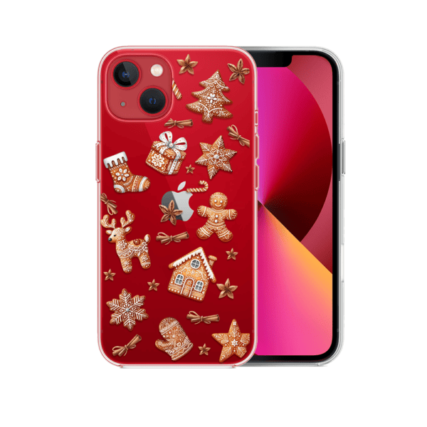 Etui do iPhone 13, magia pierniczków, przeźroczyste (6) Czerwony smartfon z bożonarodzeniowymi ozdobami.
