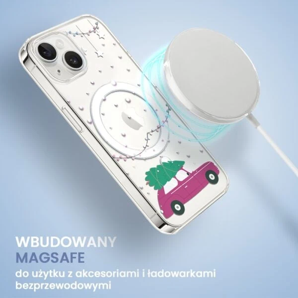 iPhone z MagSafe ładujący bezprzewodowo.