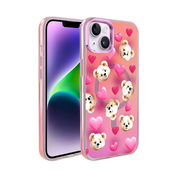 Etui do iPhone 14 MagSafe Bear With Me, Love Mood, miś i serduszka, głęboki mieniący się kolor, różowe ombre (1)